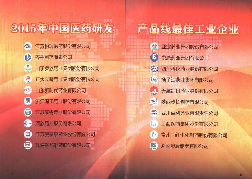 中國醫(yī)藥研發(fā)產(chǎn)品線最佳工業(yè)企業(yè)