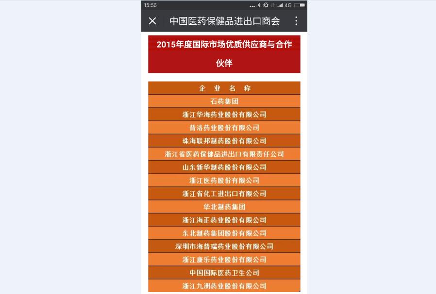2015年度國際化優(yōu)質(zhì)供應(yīng)商與合作伙伴第四名
